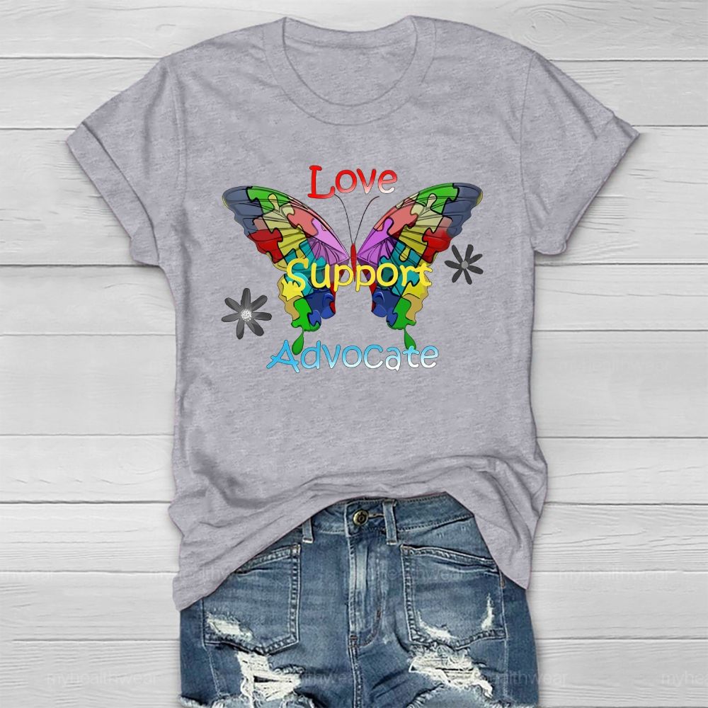 Love Support Advocate Puzzle Butterfly Healthwear T-shirt