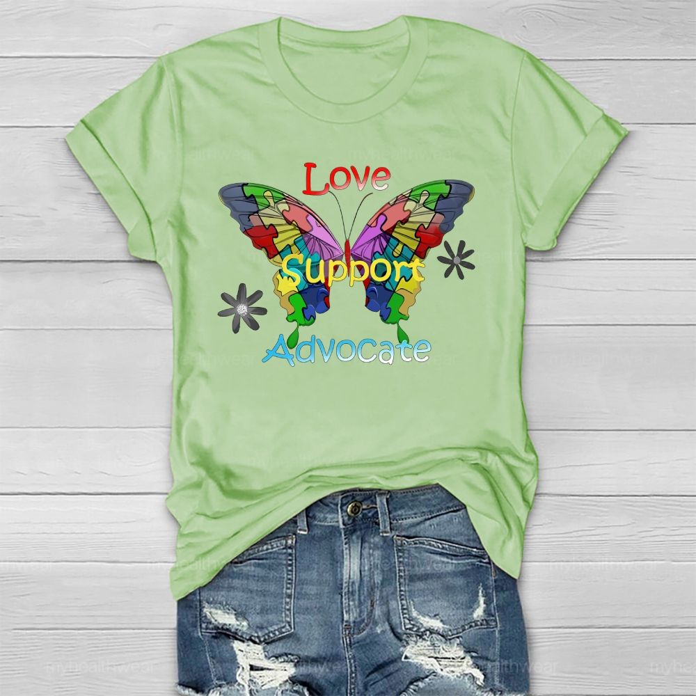 Love Support Advocate Puzzle Butterfly Healthwear T-shirt