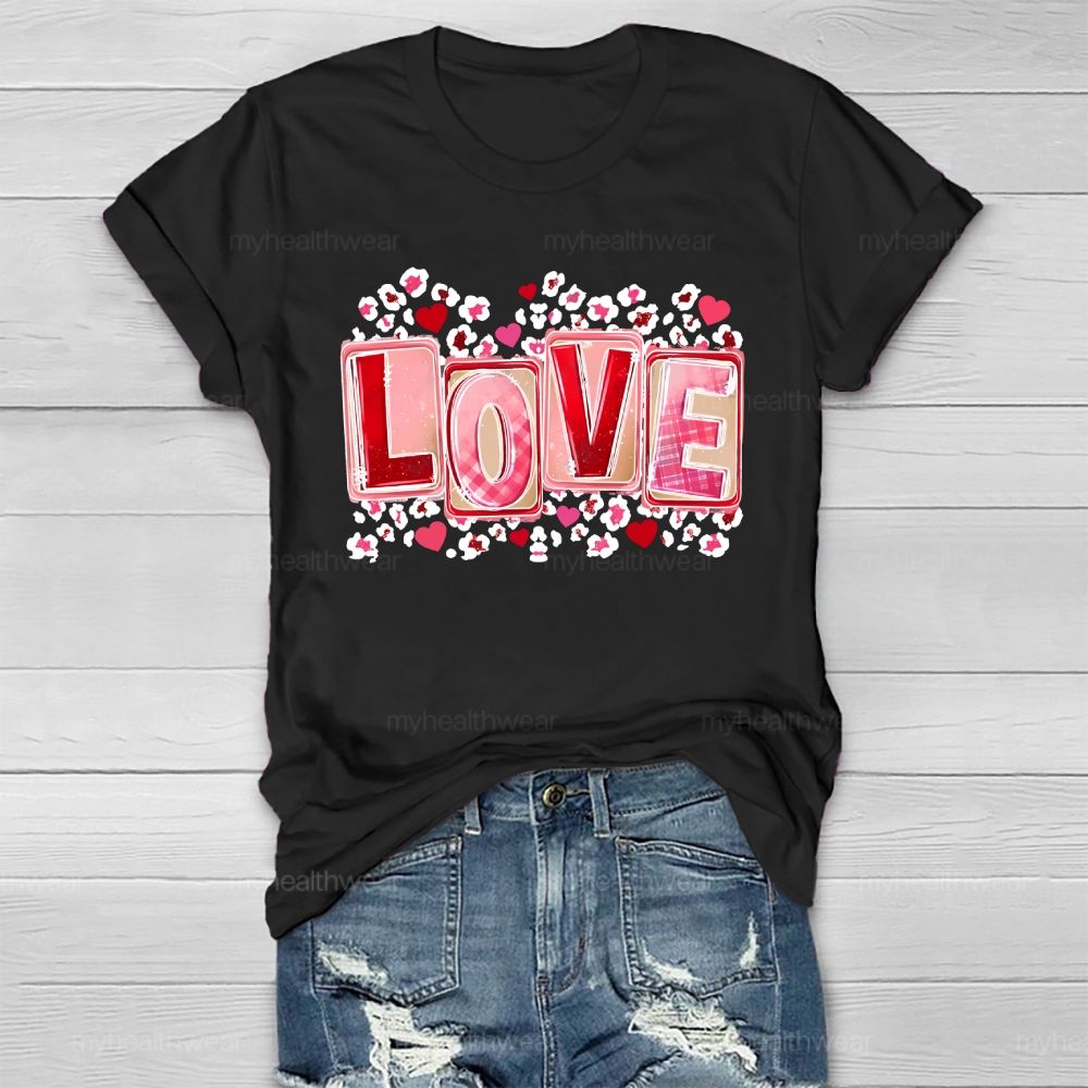 Love Leopard Print Heart Healthwear T-shirt
