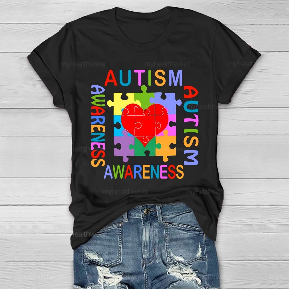 Autism Awareness Heart Puzzle Healthwear T-shirt