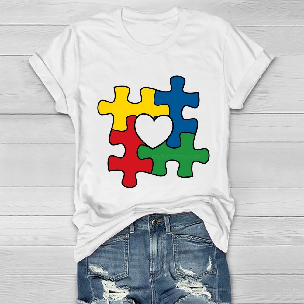 Red Yellow Blue Green Puzzle Heart Healthwear T-shirt