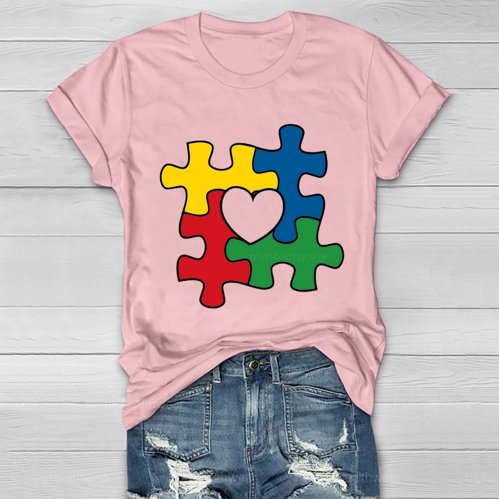 Red Yellow Blue Green Puzzle Heart Healthwear T-shirt