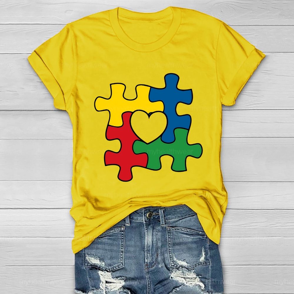 Red Yellow Blue Green Puzzle Heart Healthwear T-shirt