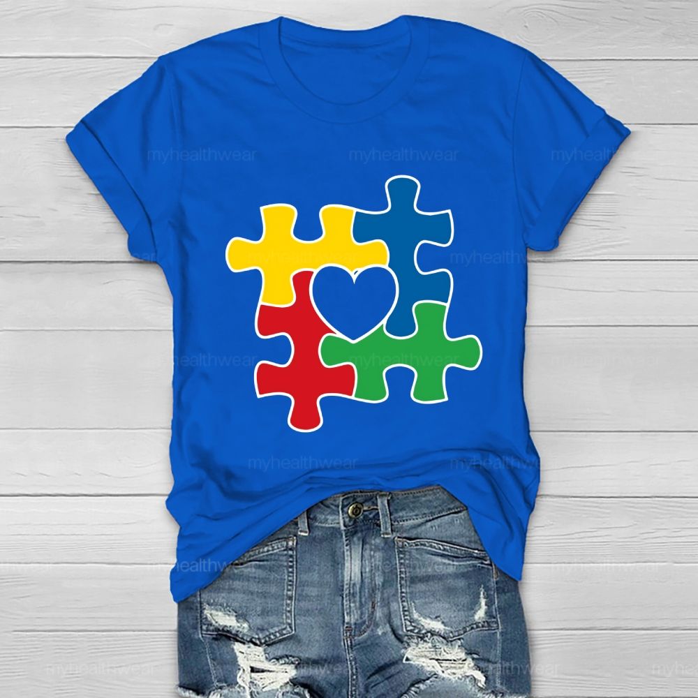 Red Yellow Blue Green Puzzle Heart Healthwear T-shirt