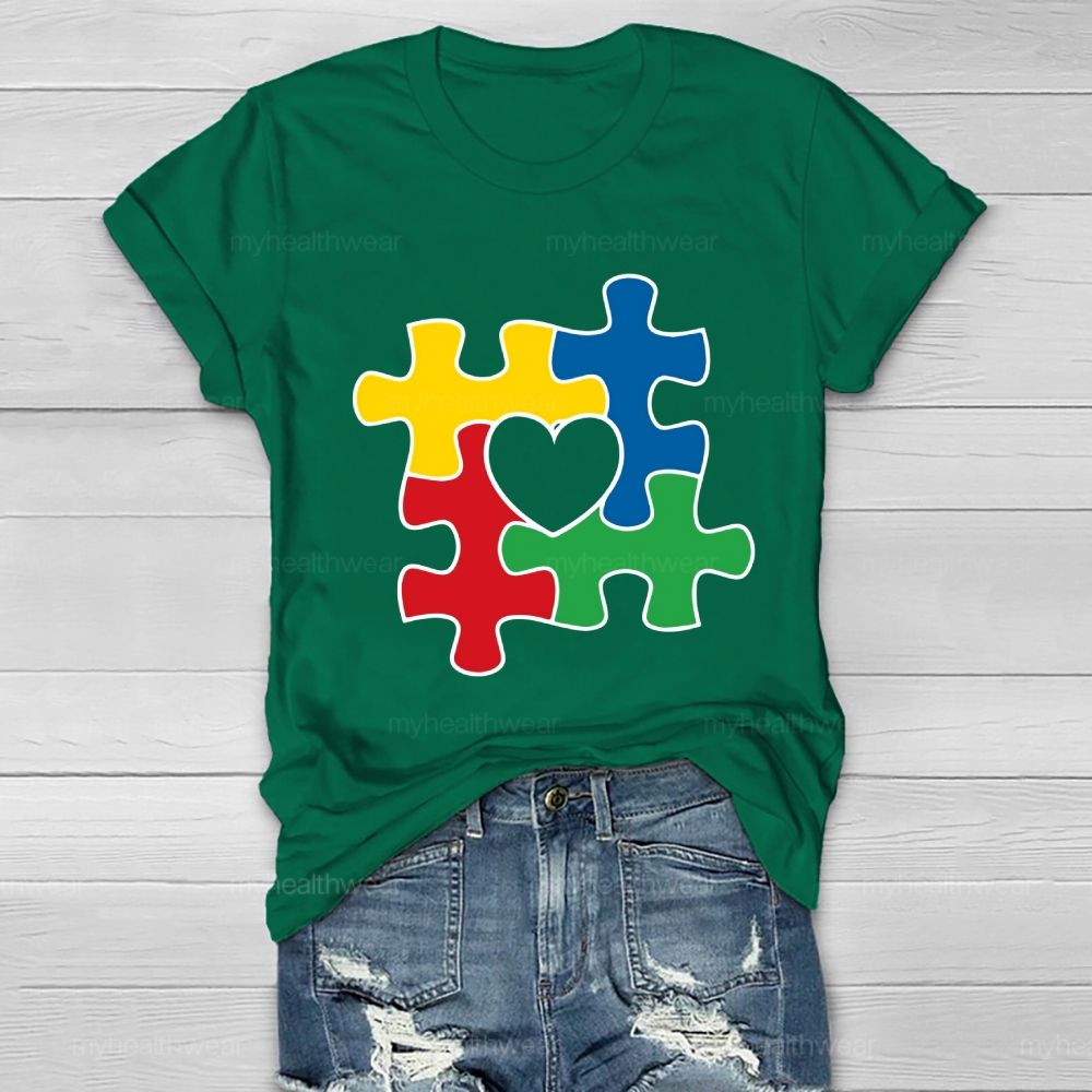 Red Yellow Blue Green Puzzle Heart Healthwear T-shirt