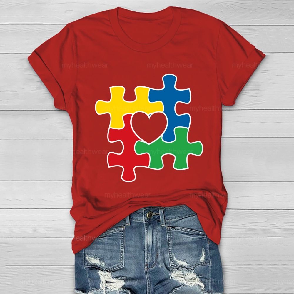 Red Yellow Blue Green Puzzle Heart Healthwear T-shirt