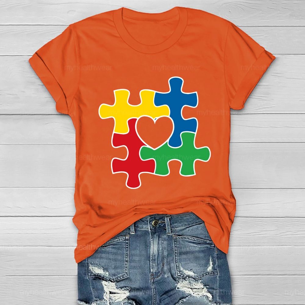 Red Yellow Blue Green Puzzle Heart Healthwear T-shirt