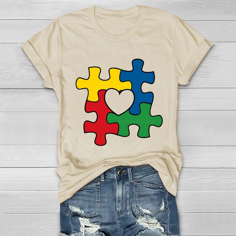 Red Yellow Blue Green Puzzle Heart Healthwear T-shirt