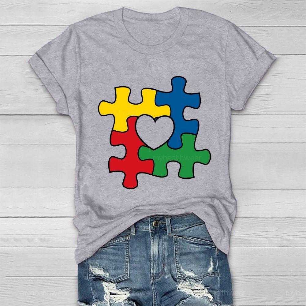 Red Yellow Blue Green Puzzle Heart Healthwear T-shirt