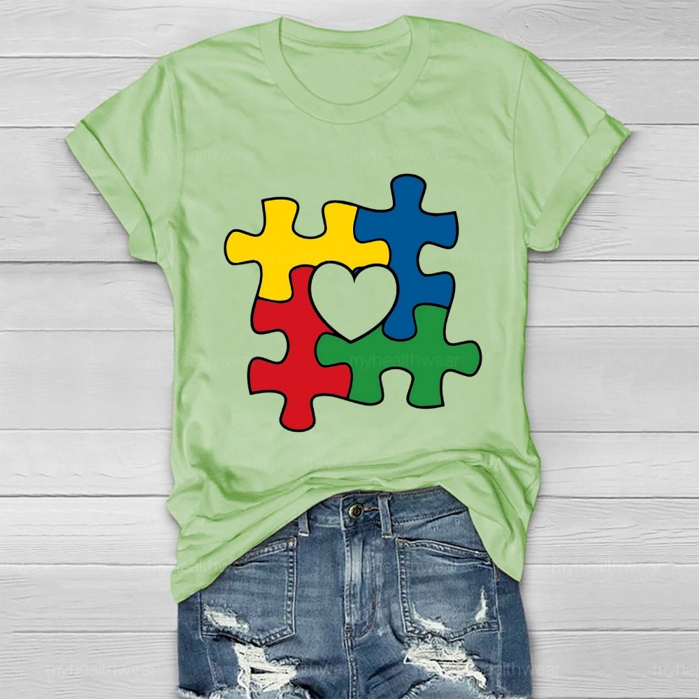 Red Yellow Blue Green Puzzle Heart Healthwear T-shirt