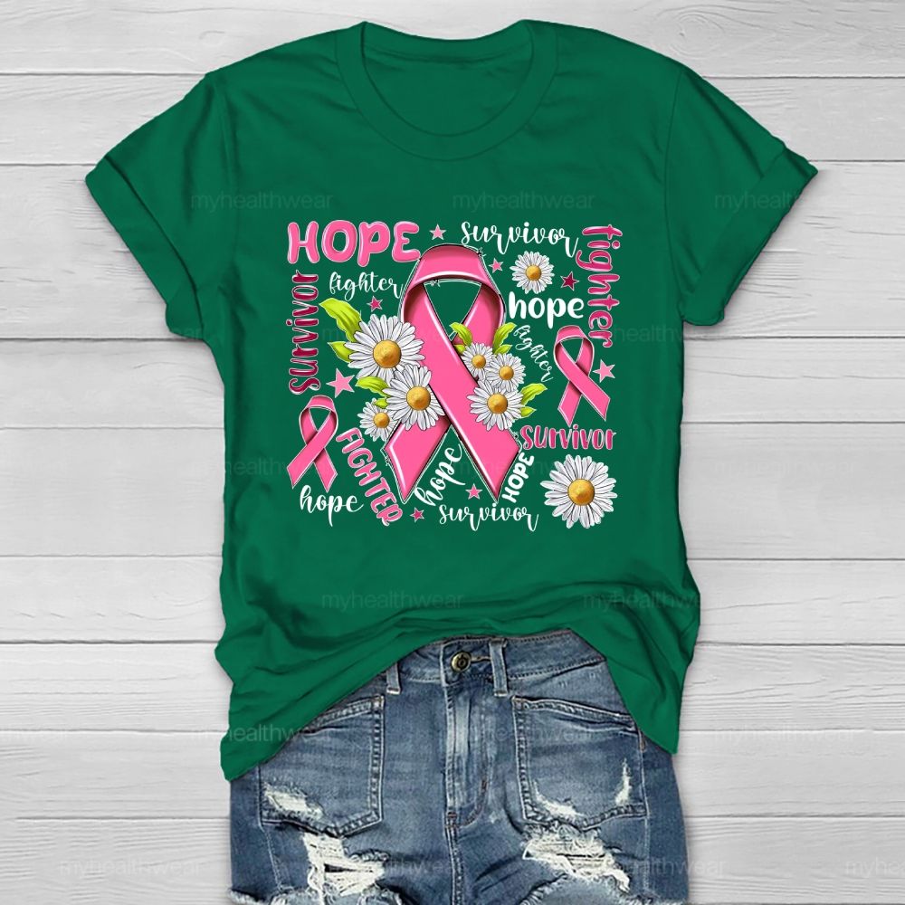 Hope Fighter Survivor Pink Ribbon Healthwear T-shirt
