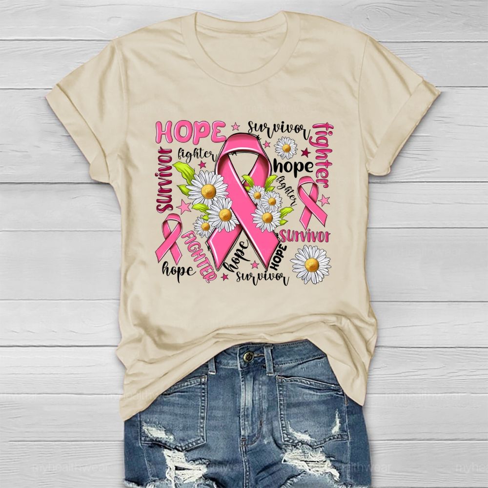 Hope Fighter Survivor Pink Ribbon Healthwear T-shirt