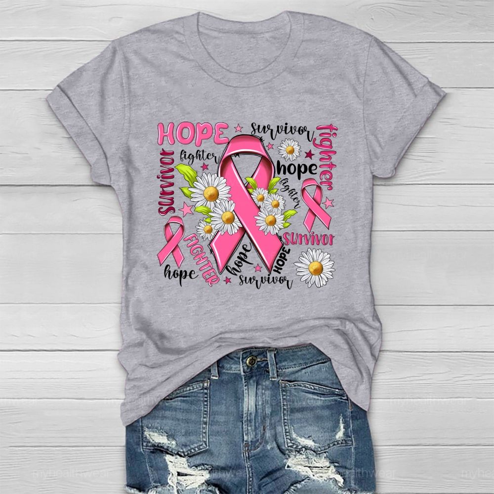Hope Fighter Survivor Pink Ribbon Healthwear T-shirt