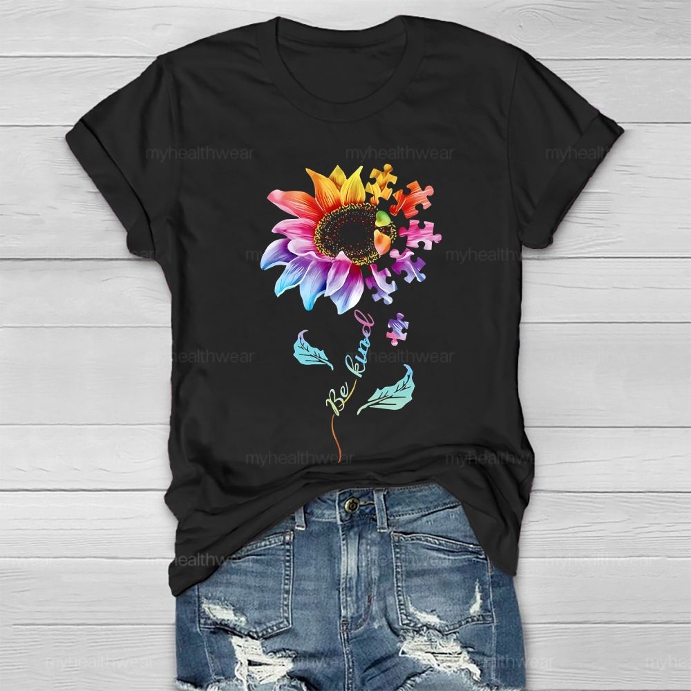 Be Kind Sunflower Puzzle Healthwear T-shirt