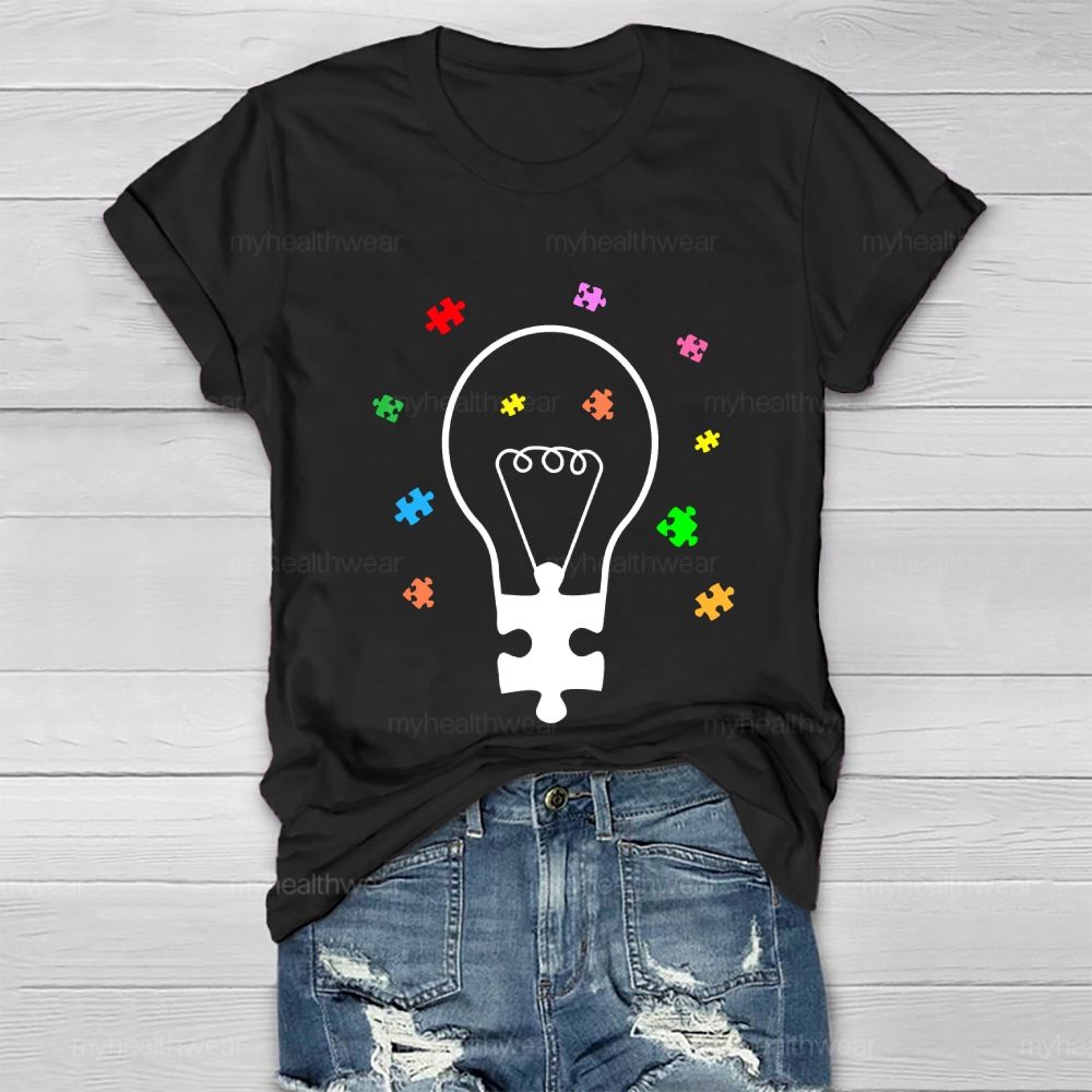 Light Bulb Puzzle Autism Healthwear T-shirt