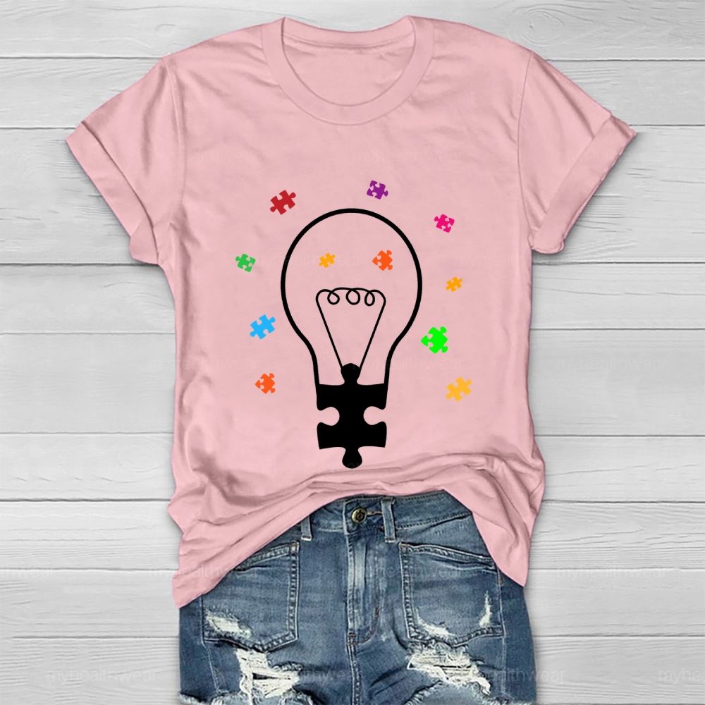 Light Bulb Puzzle Autism Healthwear T-shirt