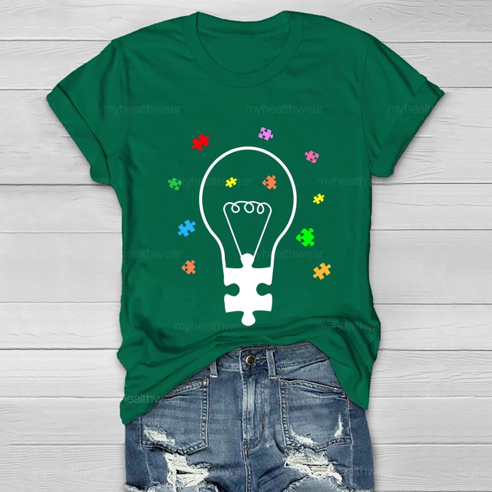Light Bulb Puzzle Autism Healthwear T-shirt