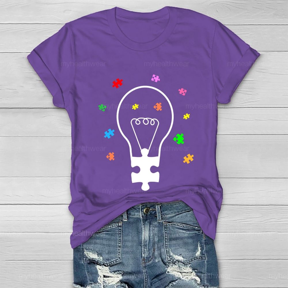 Light Bulb Puzzle Autism Healthwear T-shirt