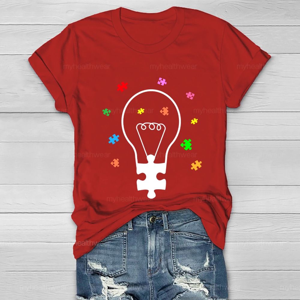 Light Bulb Puzzle Autism Healthwear T-shirt