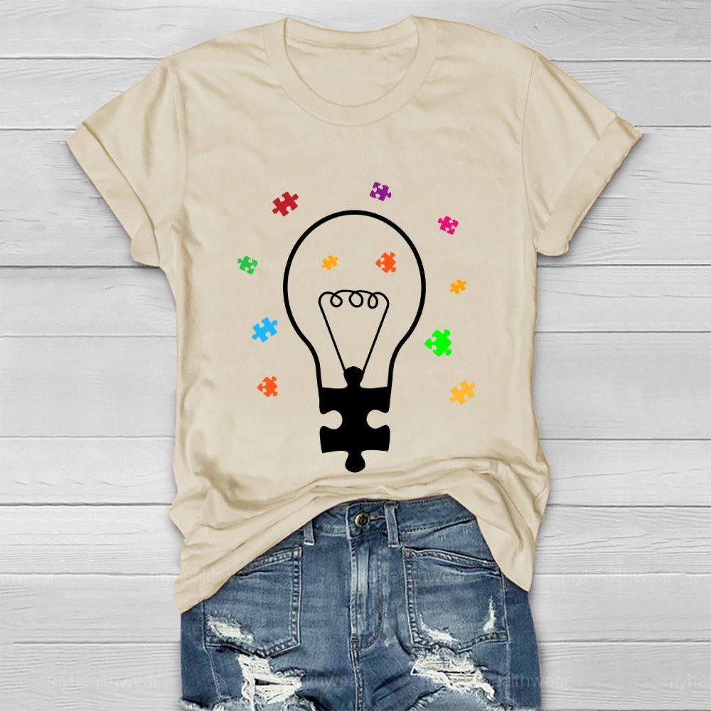 Light Bulb Puzzle Autism Healthwear T-shirt