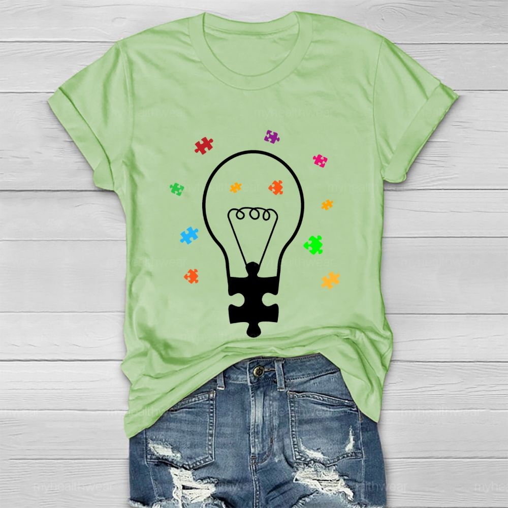 Light Bulb Puzzle Autism Healthwear T-shirt