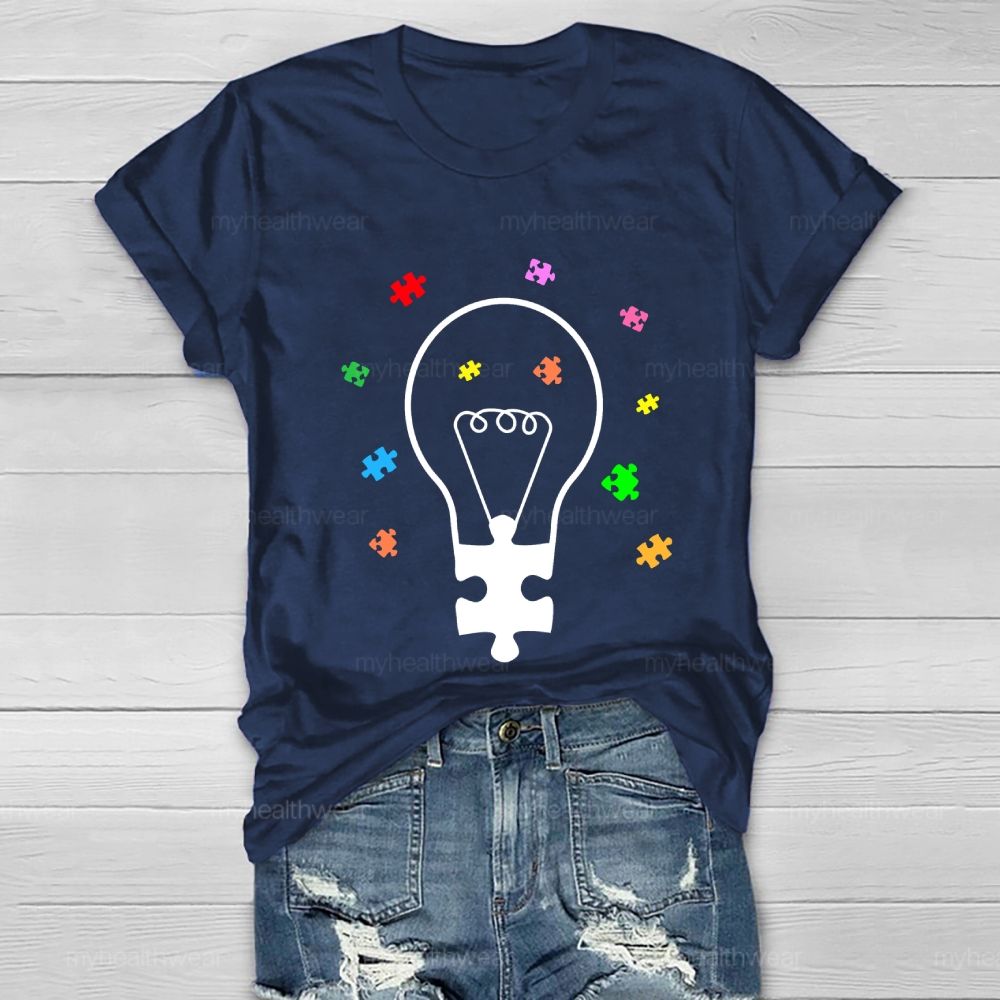 Light Bulb Puzzle Autism Healthwear T-shirt