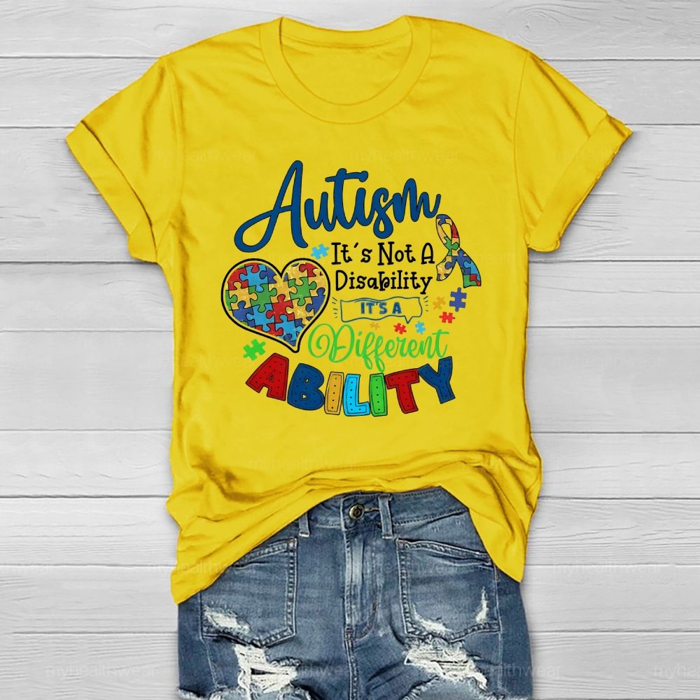 Autism It’s Not A Disability It’s A Different Ability Puzzle Piece Heart Healthwear T-shirt