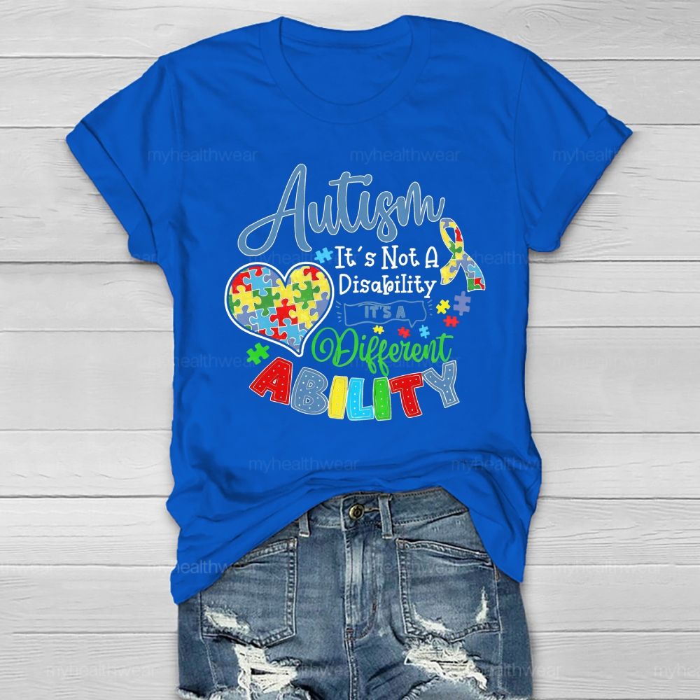 Autism It’s Not A Disability It’s A Different Ability Puzzle Piece Heart Healthwear T-shirt