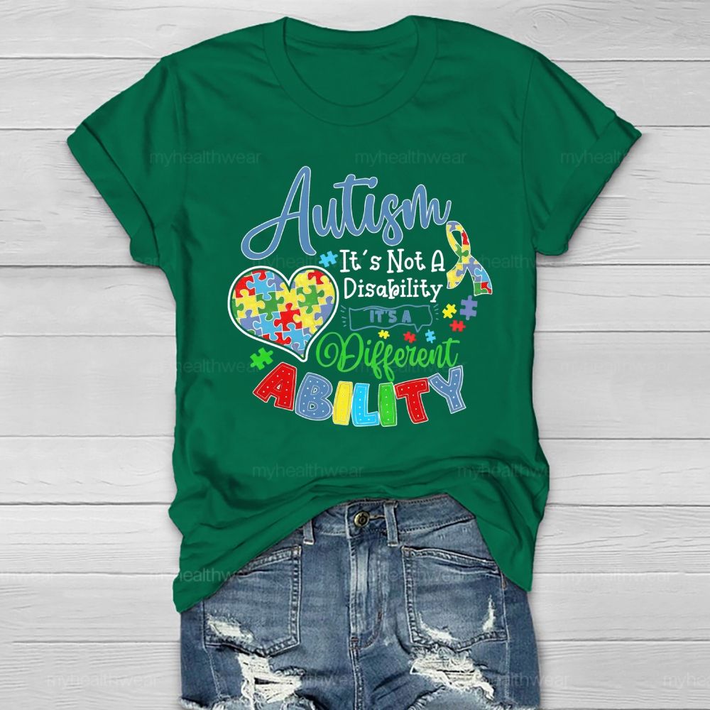 Autism It’s Not A Disability It’s A Different Ability Puzzle Piece Heart Healthwear T-shirt