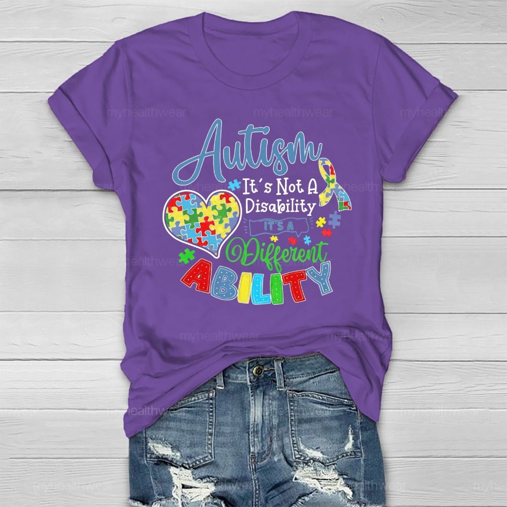 Autism It’s Not A Disability It’s A Different Ability Puzzle Piece Heart Healthwear T-shirt