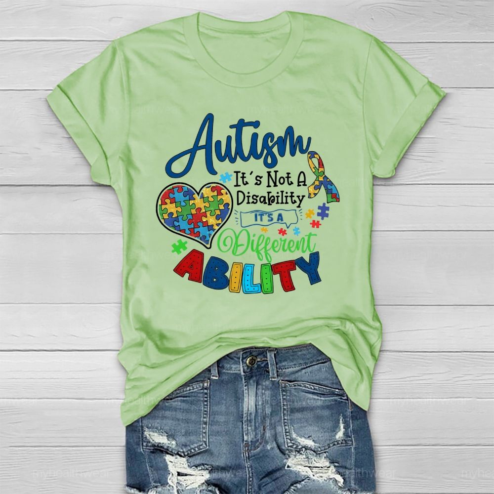 Autism It’s Not A Disability It’s A Different Ability Puzzle Piece Heart Healthwear T-shirt