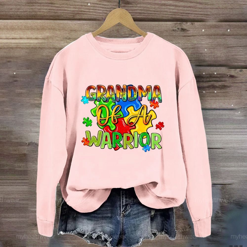 Grandma Of A Warrior Puzzle Pieces  Sweatshirt