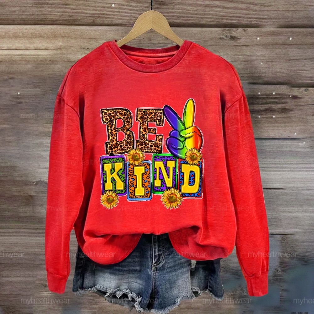 Be Kind Leopard Print Letters Sweatshirt