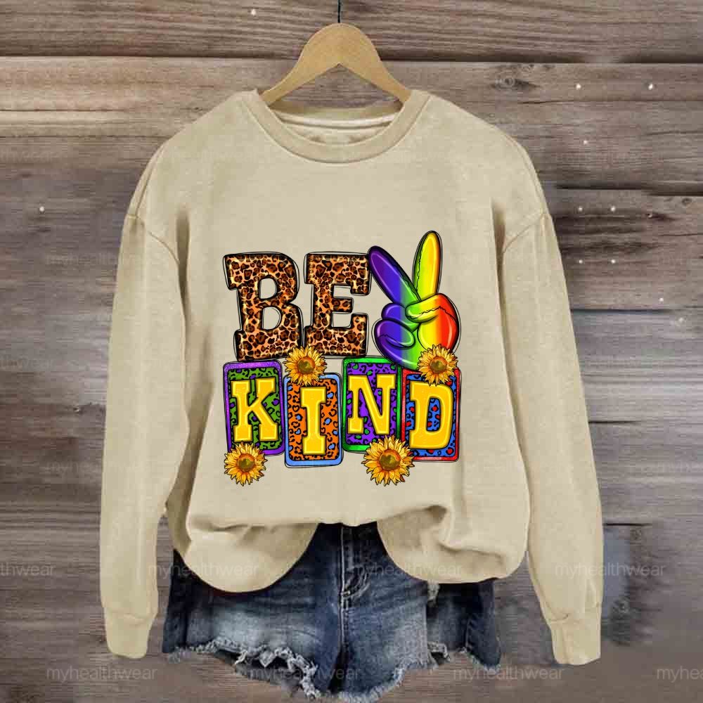 Be Kind Leopard Print Letters Sweatshirt