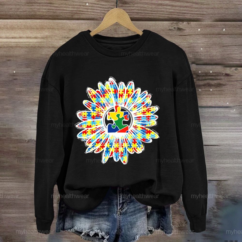 Autism Sunflower Colorful Puzzle Sweatshirt