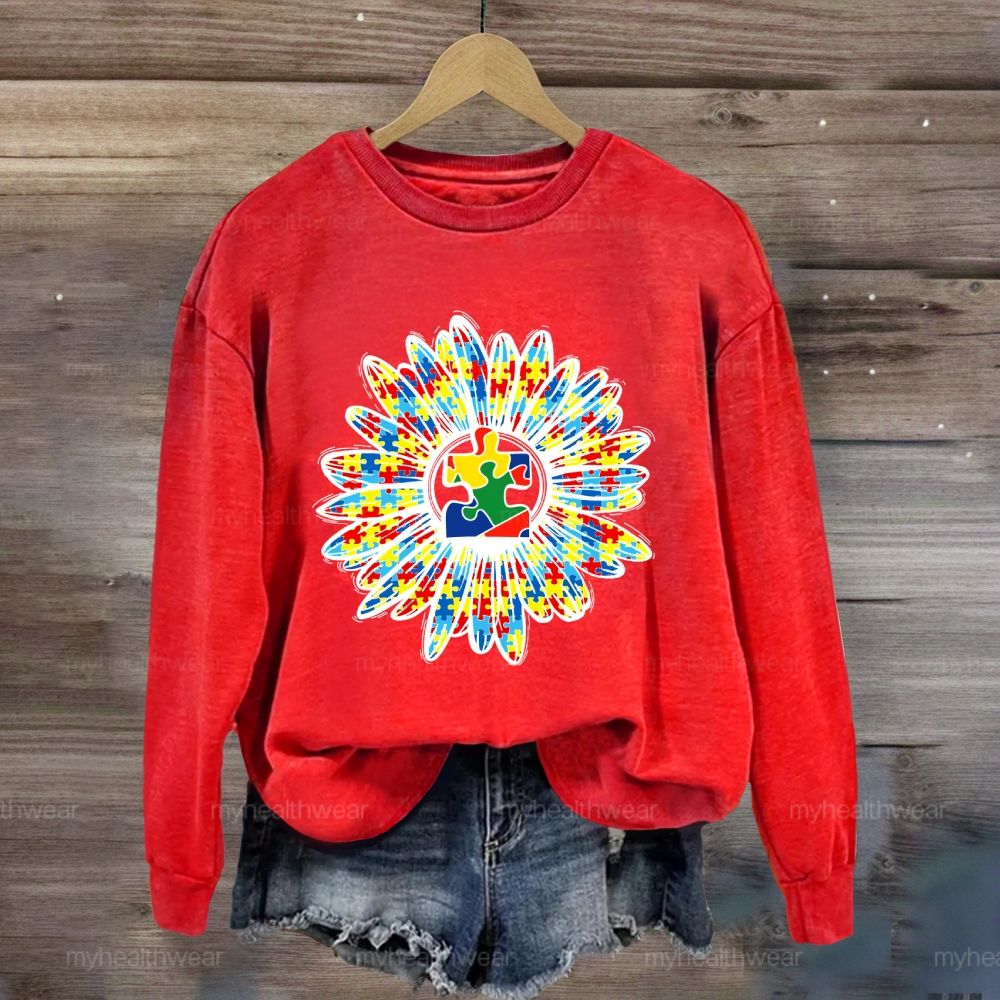 Autism Sunflower Colorful Puzzle Sweatshirt