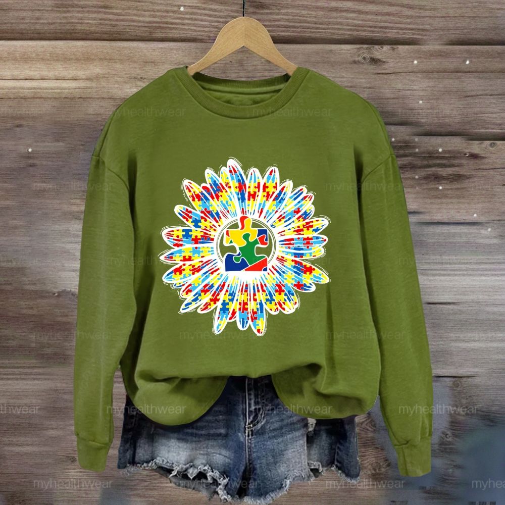 Autism Sunflower Colorful Puzzle Sweatshirt