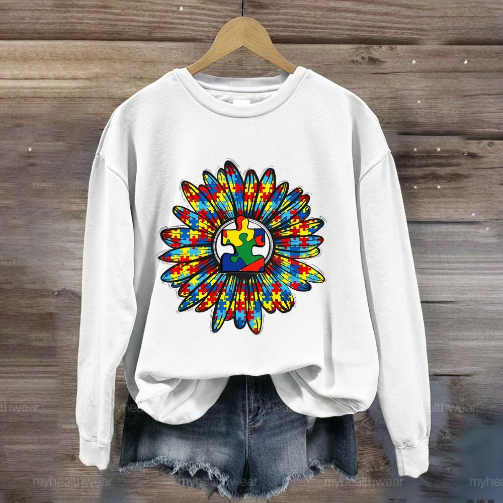 Autism Sunflower Colorful Puzzle Sweatshirt