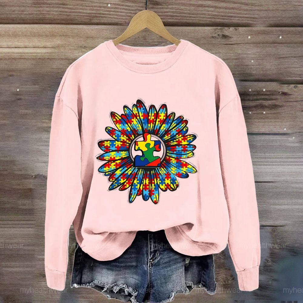 Autism Sunflower Colorful Puzzle Sweatshirt