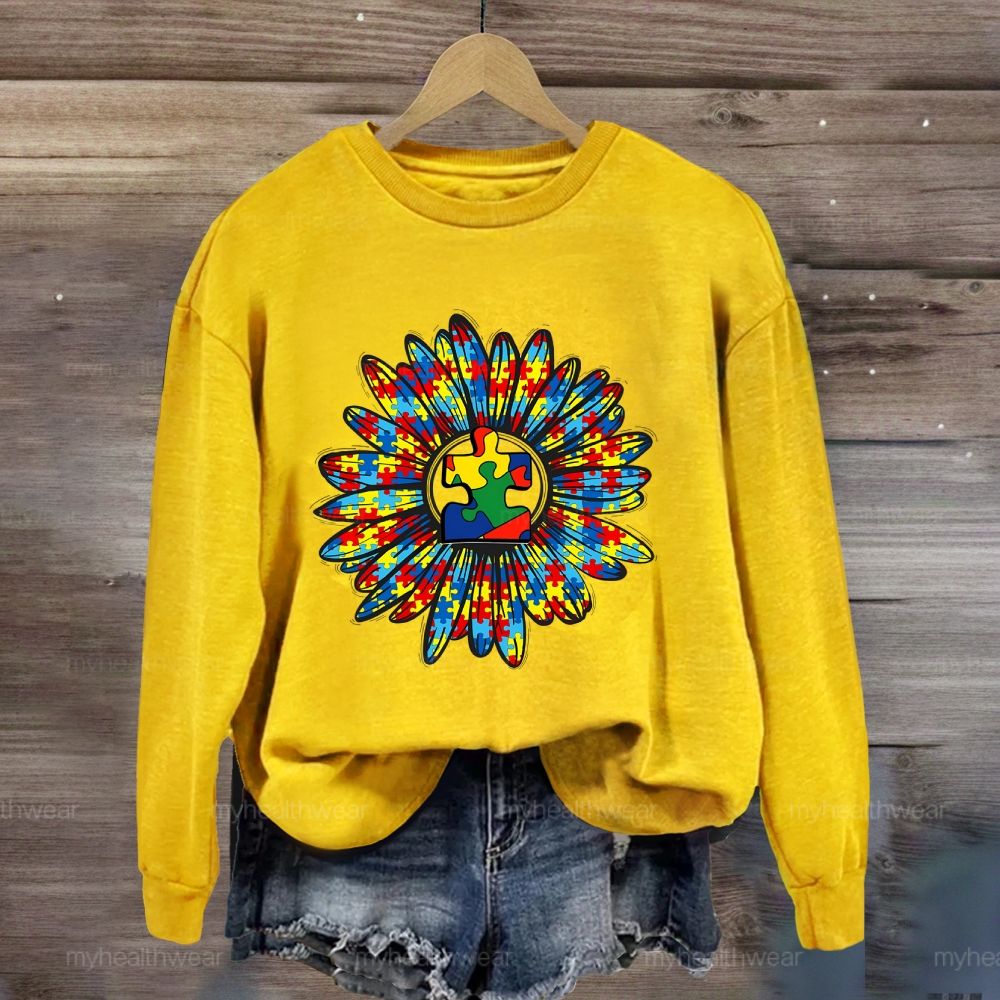 Autism Sunflower Colorful Puzzle Sweatshirt
