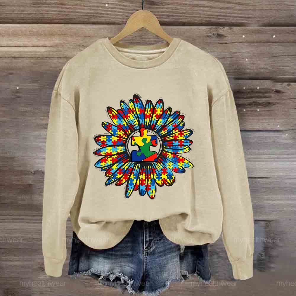 Autism Sunflower Colorful Puzzle Sweatshirt
