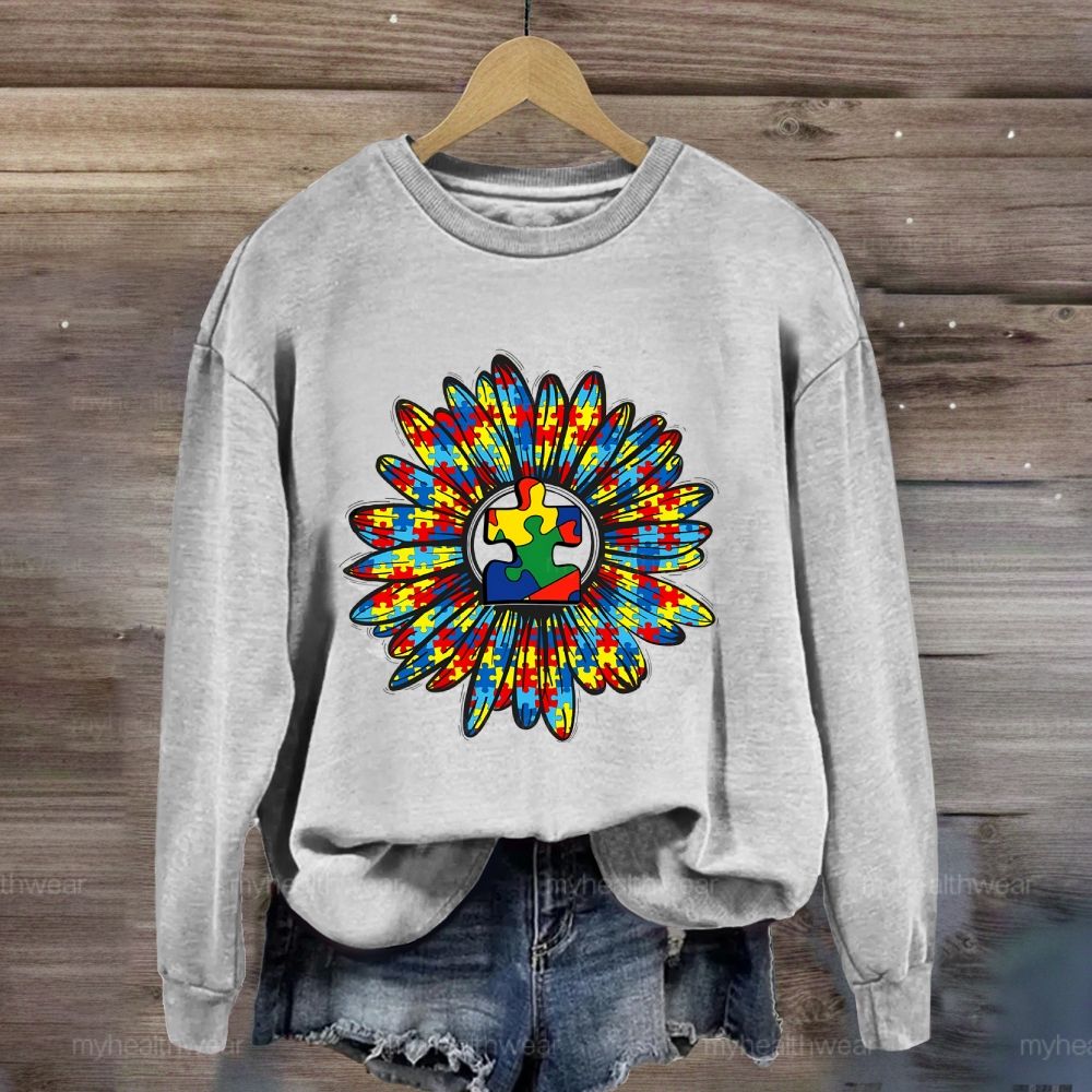 Autism Sunflower Colorful Puzzle Sweatshirt