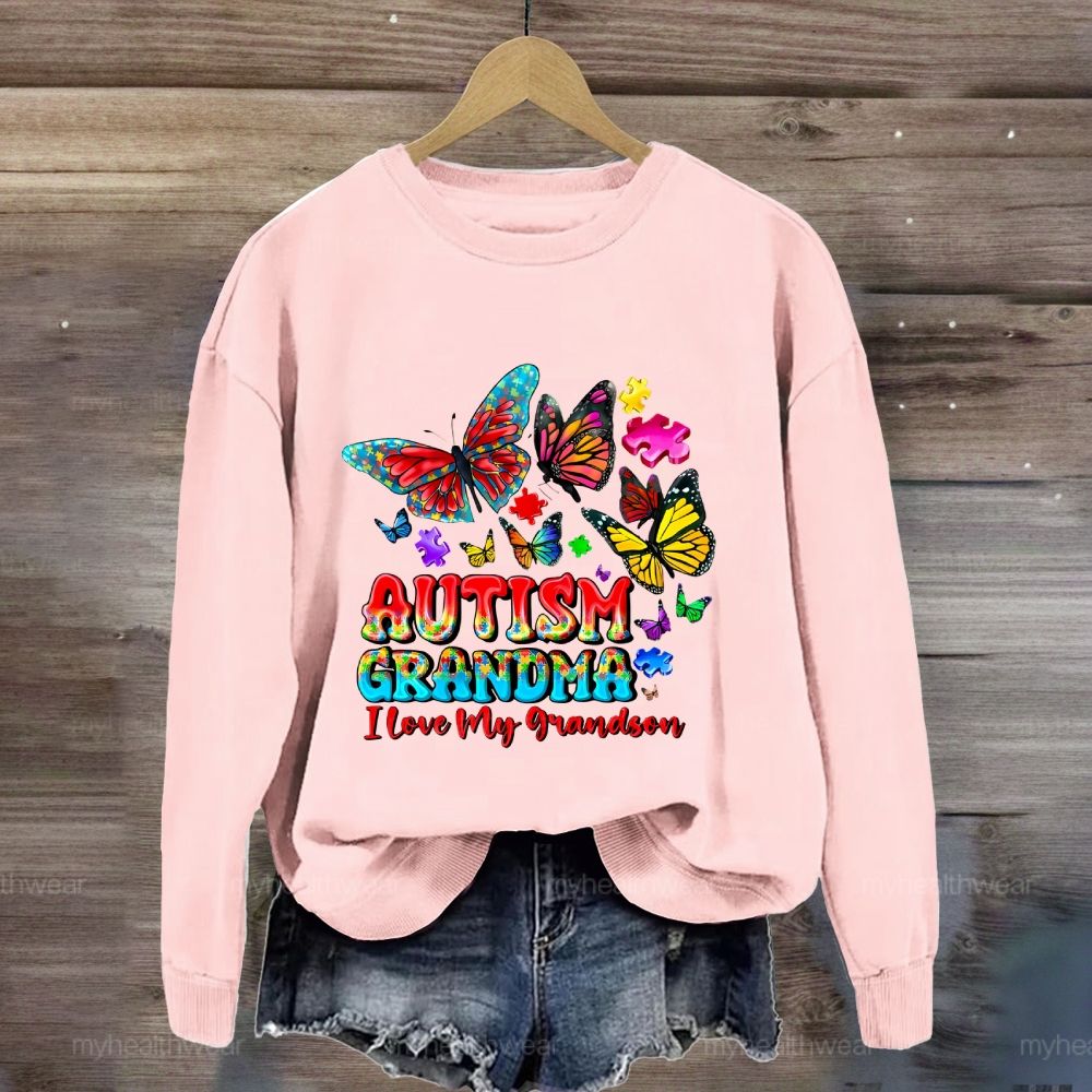 Butterfly Autism Grandma I Love My Grandson Sweatshirt
