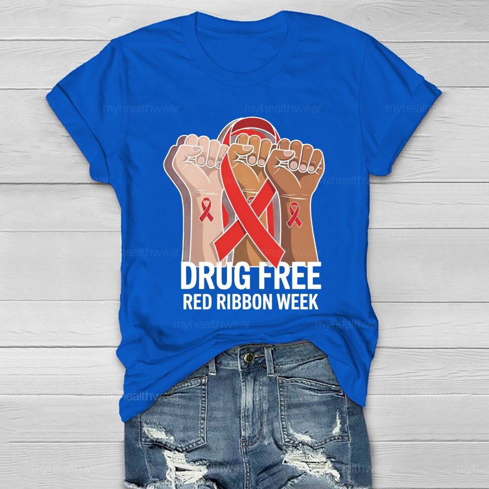 Drug Free Red Ribbon Week Awareness Healthwear T-shirt