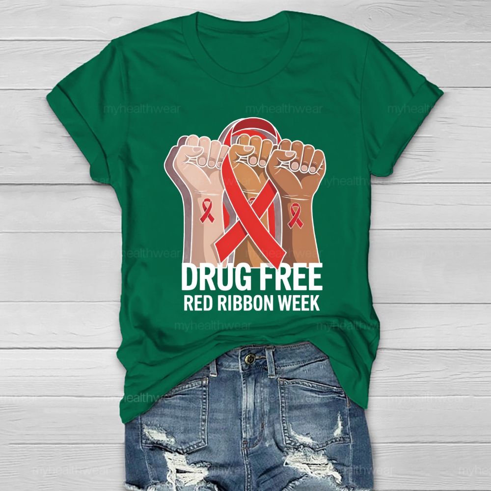 Drug Free Red Ribbon Week Awareness Healthwear T-shirt