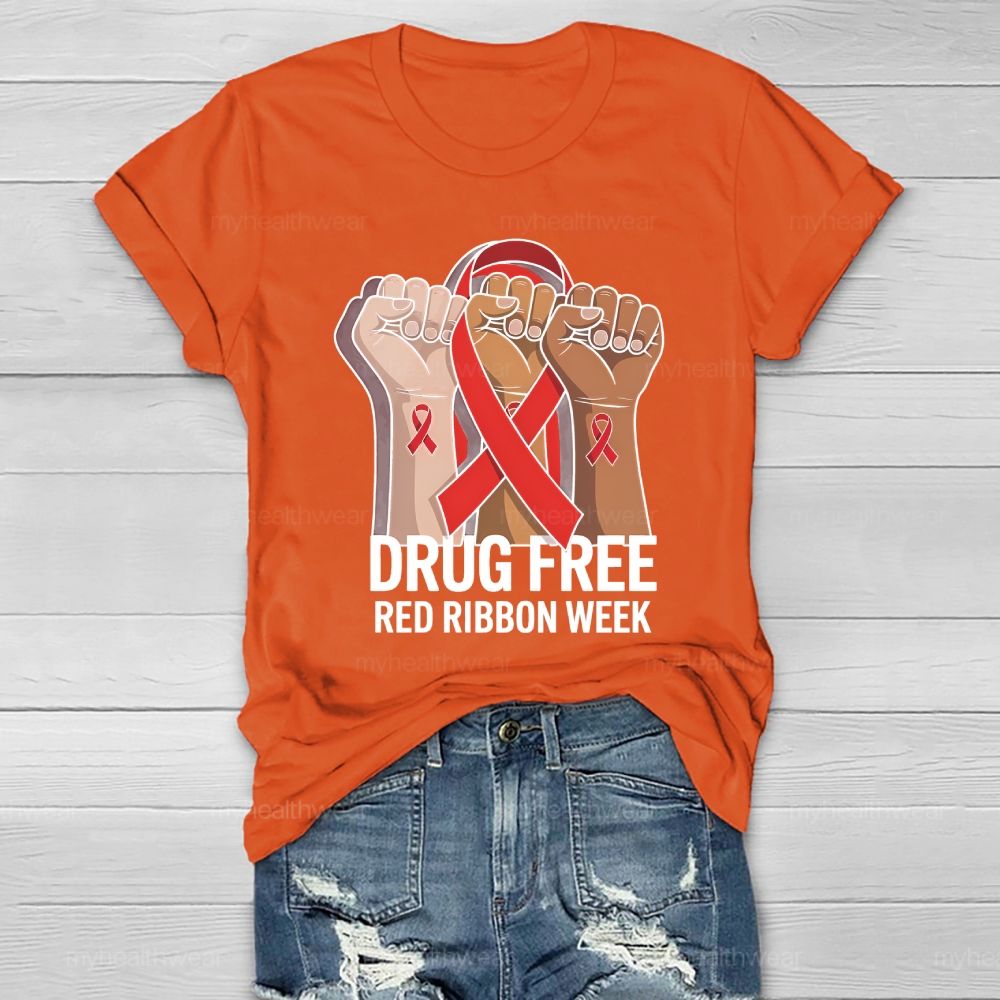 Drug Free Red Ribbon Week Awareness Healthwear T-shirt