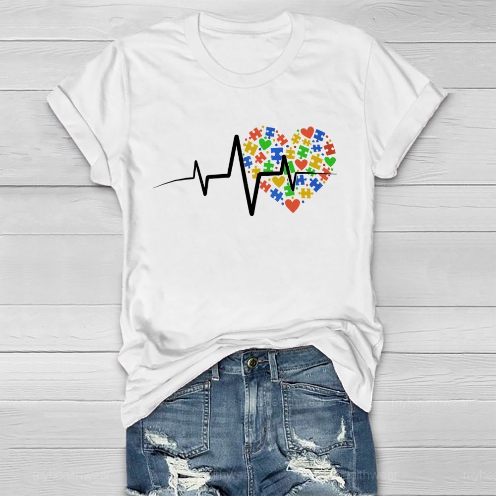 Autism Puzzle Heartbeat Healthwear T-shirt