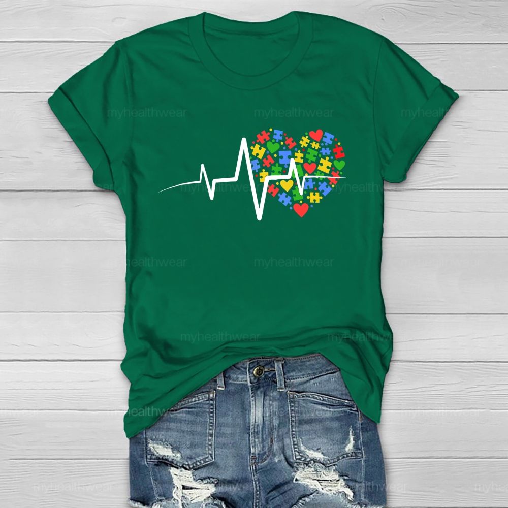 Autism Puzzle Heartbeat Healthwear T-shirt