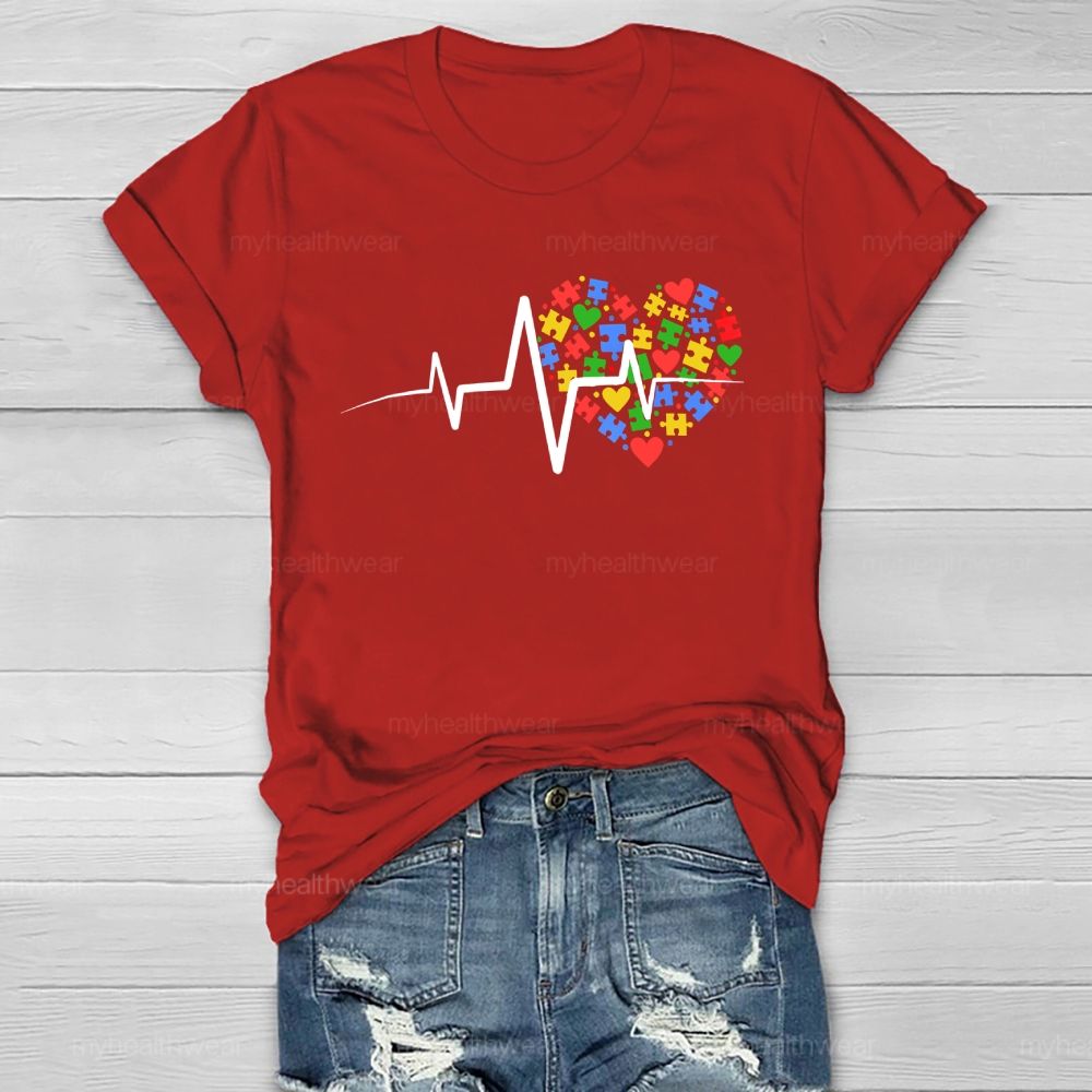 Autism Puzzle Heartbeat Healthwear T-shirt