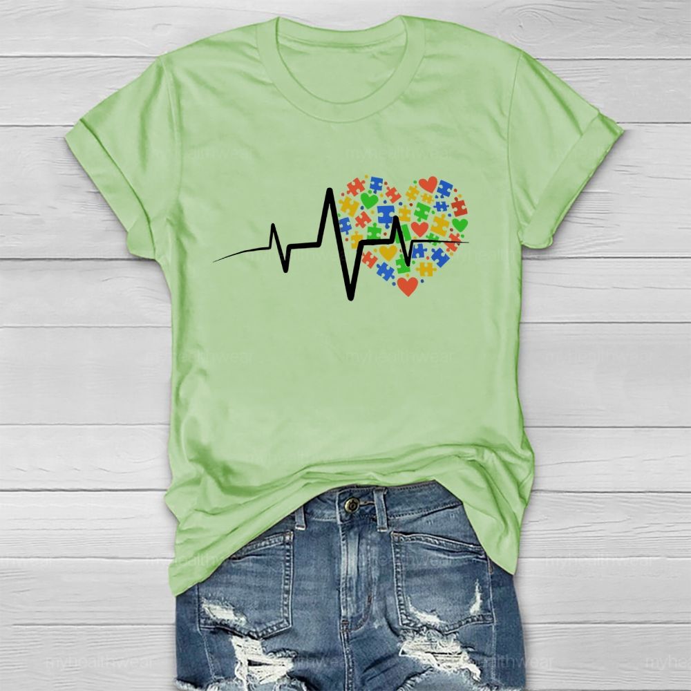 Autism Puzzle Heartbeat Healthwear T-shirt